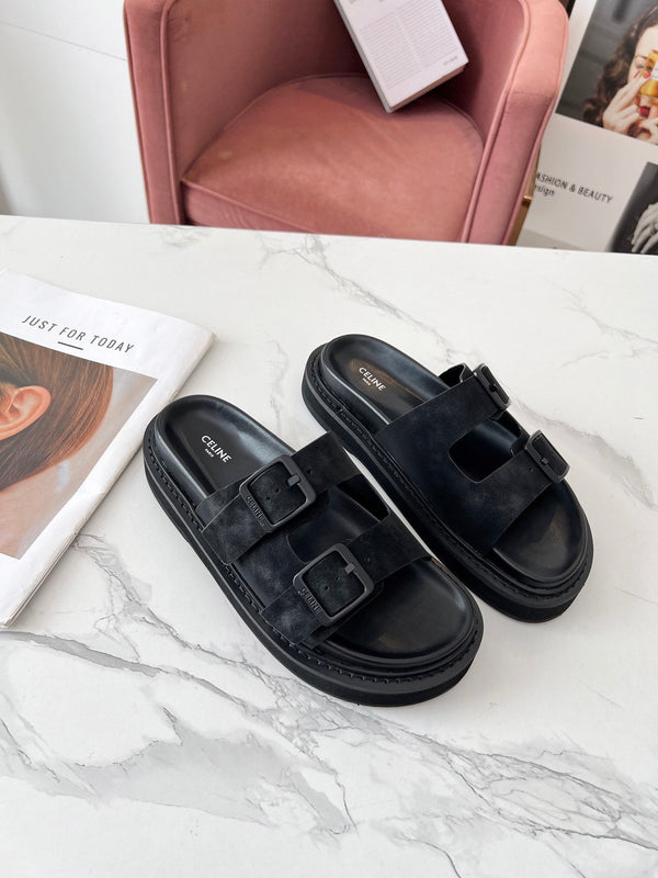 Celine 25C Dad Sandal Mule Black Leather 238143