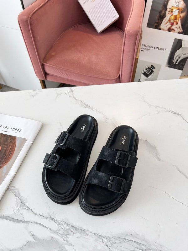 Celine 25C Dad Sandal Mule Black Leather 238143