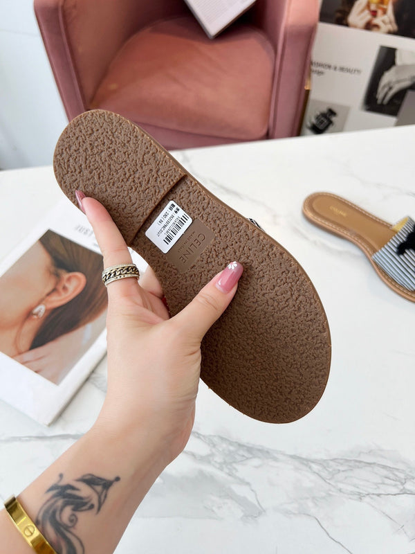 Celine 25C Slippers Black Fabric with Calfskin 238168