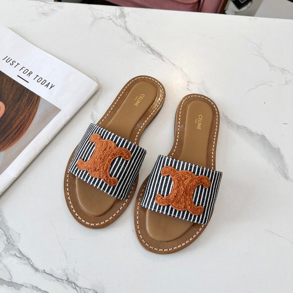 Celine 25C Slippers Black mix Orange Fabric with Calfskin 238170