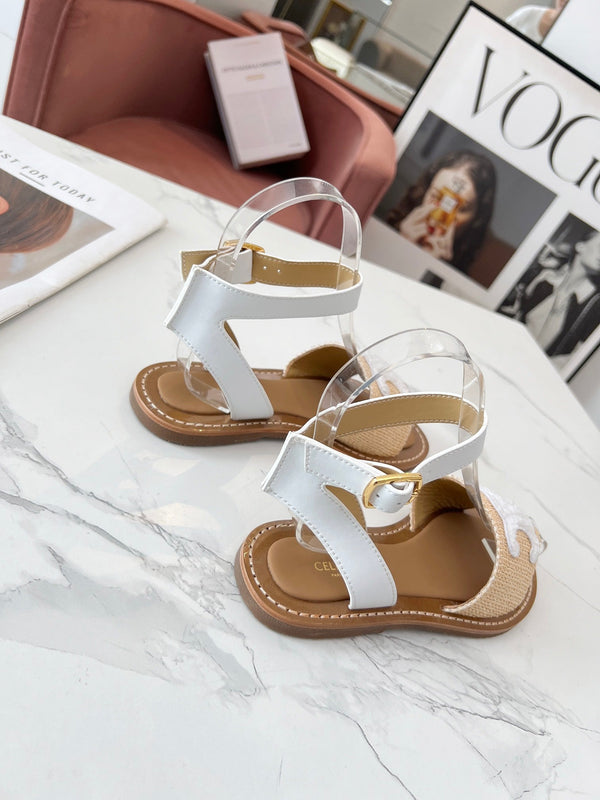 Celine 25C Lympia Sandal Beige mix White Fabric with Calfskin 238161