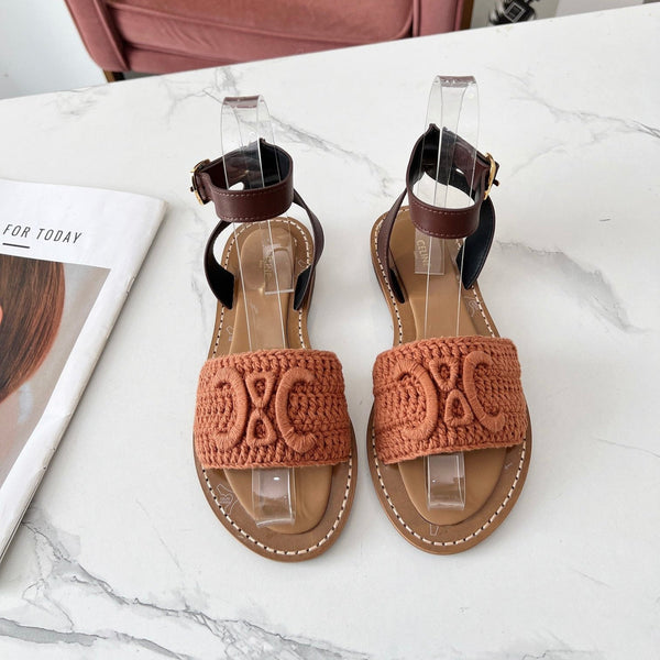 Celine 25C Lympia Sandal Melon Orange Fabric with Calfskin 238174