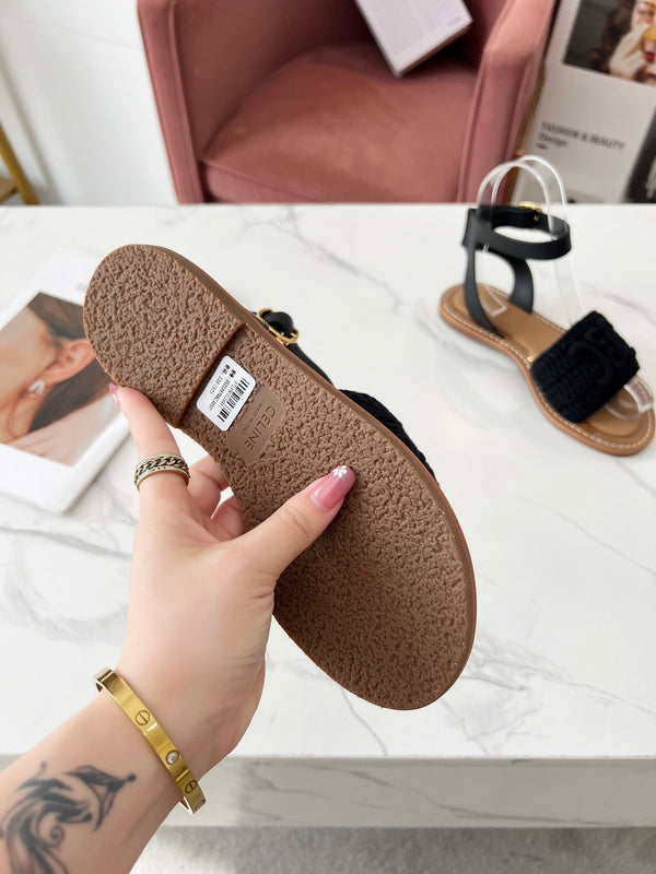 Celine 25C Lympia Sandal Black Fabric with Calfskin 238176