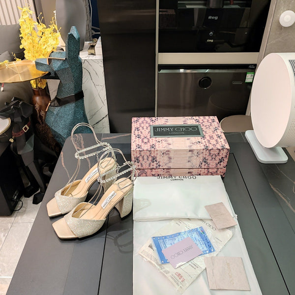 Jimmy 25 Saeda 85mm Sandals Beige Cream Sheepskin 240084