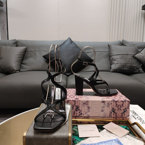 Jimmy 25 Azie Colorblock Sandal 11CM Black Calfskin 240109