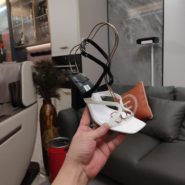 Jimmy 25 Azie Colorblock Sandal 11CM White mix Black Calfskin 240112