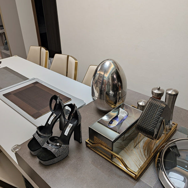 Jimmy 25 Platform Sandal Heels Black Silk Satin 240006