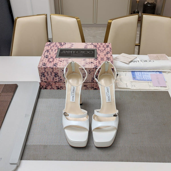 Jimmy 25 Platform Sandal Heels White Nappa Cowhide 240007