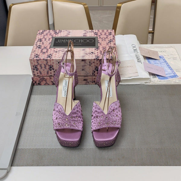 Jimmy 25 Platform Sandal Heels Lilac Purple Silk Satin 240011