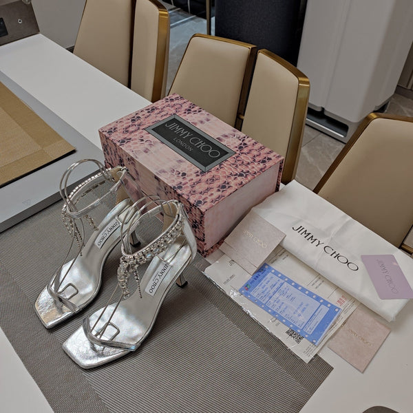 Jimmy 25 Verity Sandal 70 Silver Cracked Cowhide 240033