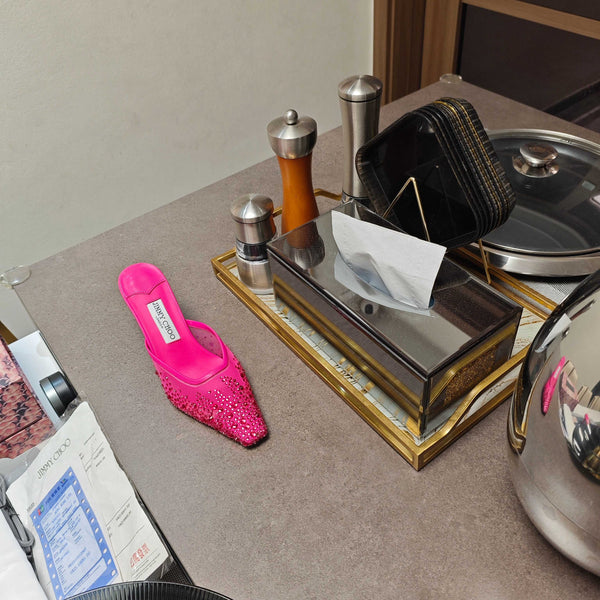 Jimmy 25 Vivi 100 Mule Deep Pink Mesh Gauze 240054