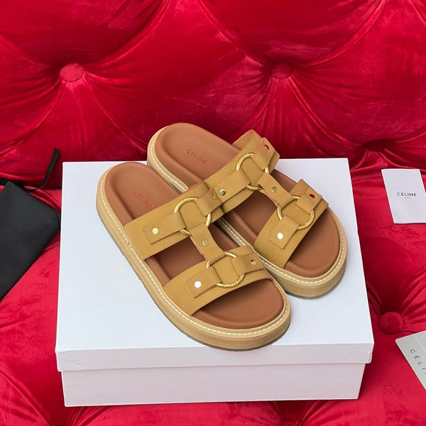 Sandalo piatto in tela marrone bronzo