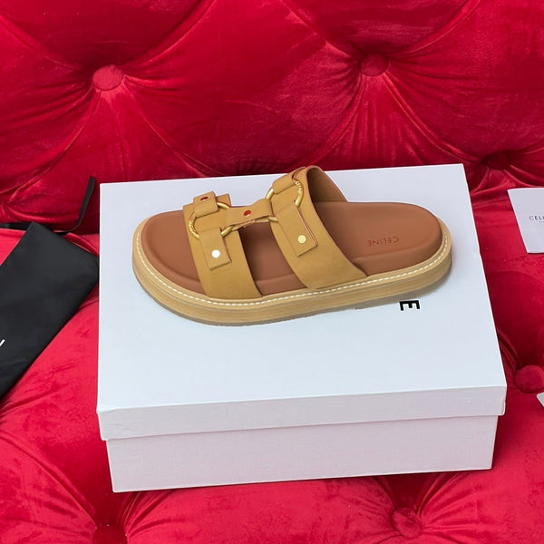 Sandalo piatto in tela marrone bronzo