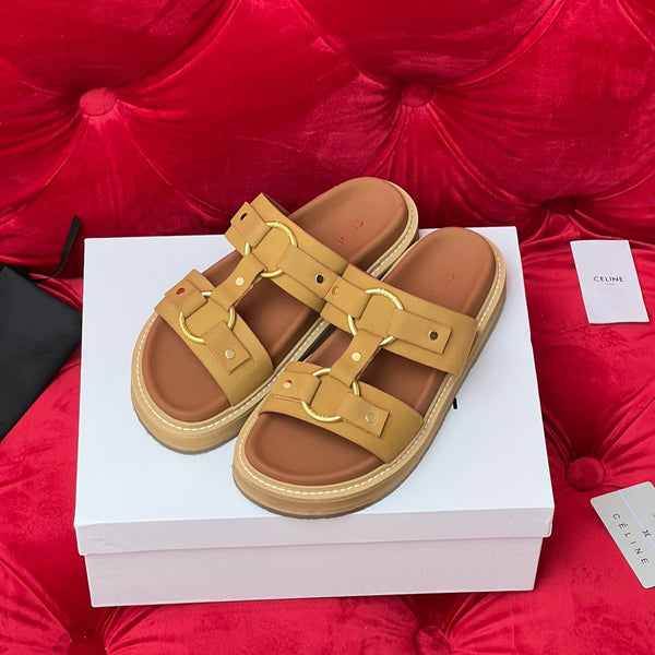 Sandalo piatto in tela marrone bronzo