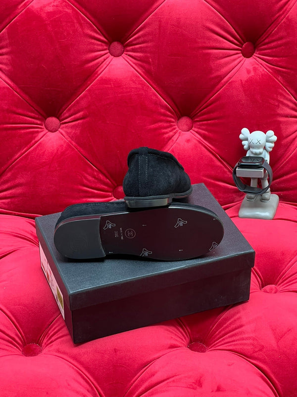 Mocassini CC in pelle scamosciata e agnello neri