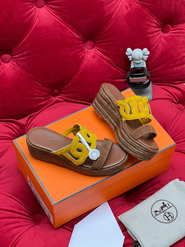 HM Lthea Espadrille Brown Chocolate Mix Yellow Suede And Jute Rope 969492