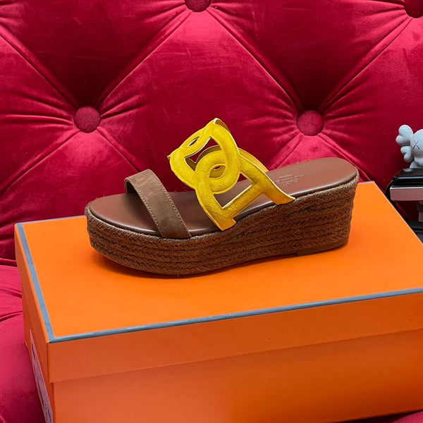 HM Lthea Espadrille Brown Chocolate Mix Yellow Suede And Jute Rope 969492