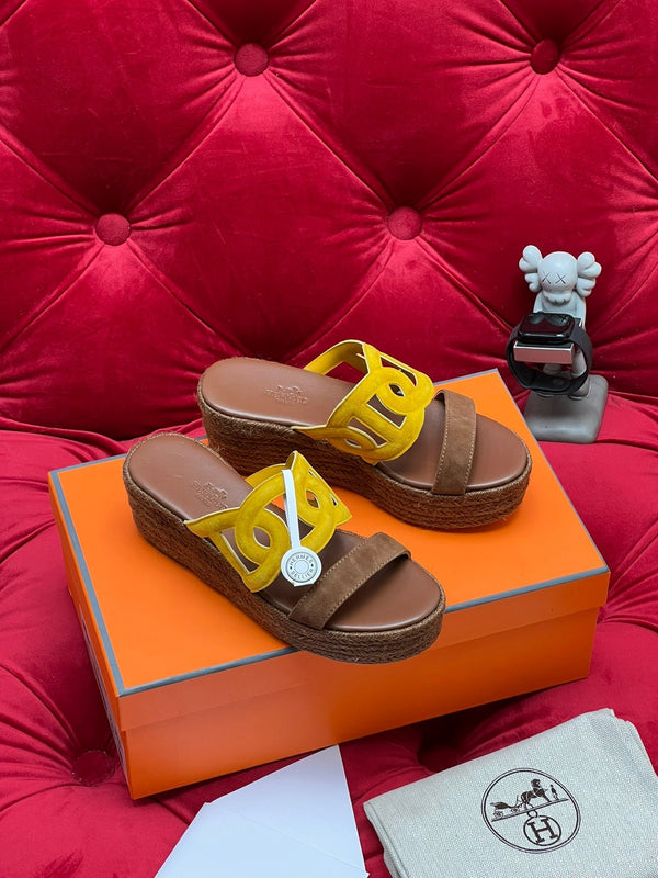 HM Lthea Espadrille Brown Chocolate Mix Yellow Suede And Jute Rope 969492