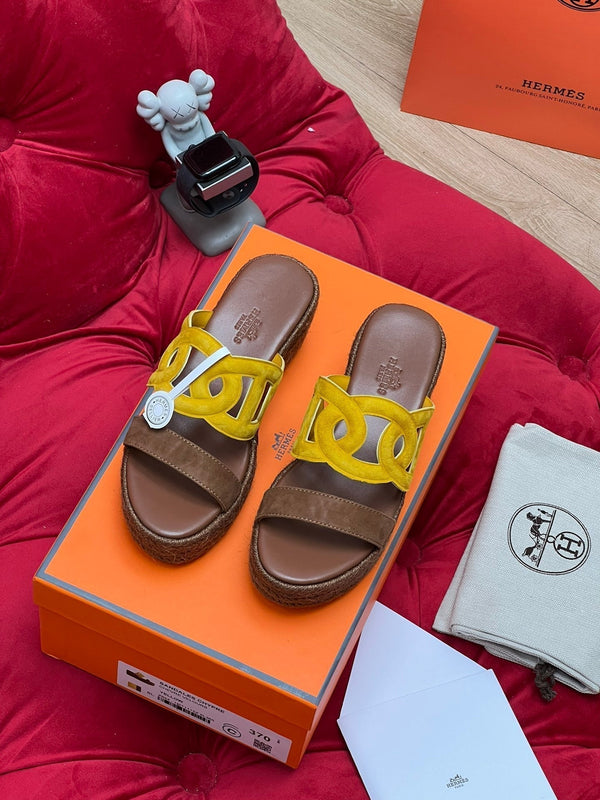 HM Lthea Espadrille Brown Chocolate Mix Yellow Suede And Jute Rope 969492