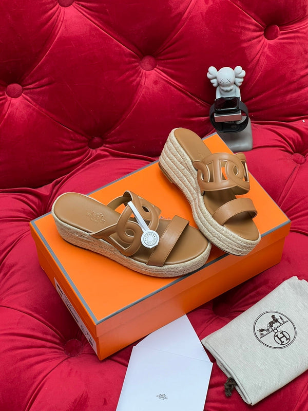 HM Lthea Espadrille Brown Calfskin And Jute Rope 969496