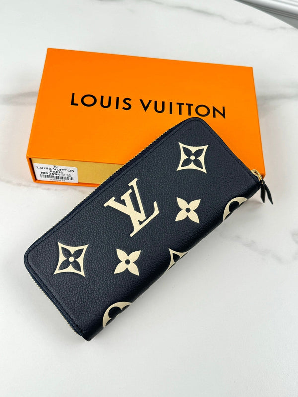 LV Clemence Wallet Black Beige Monogram Empreinte Leather 221542