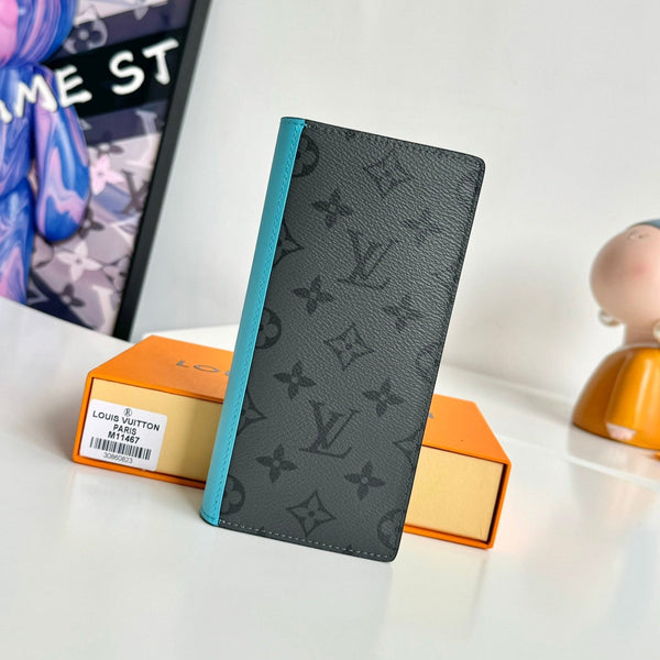 LV Brazza Wallet Turquoise Monogram Eclipse Canvas 221447