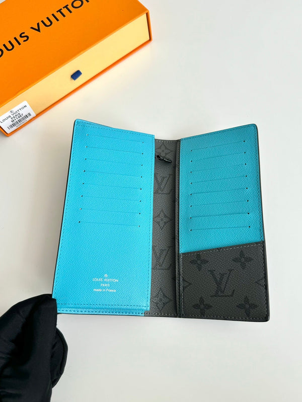 LV Brazza Wallet Turquoise Monogram Eclipse Canvas 221447