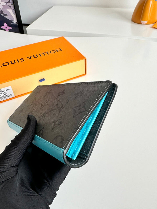 LV Brazza Wallet Turquoise Monogram Eclipse Canvas 221447