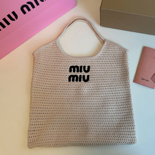 BORSA TOTE IN MAGLIA CAVA 35 IN TESSUTO INTRECCIATO BIANCO SPORCO E NERO