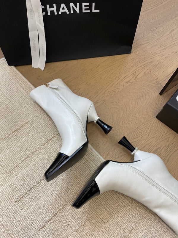 BONGADE BOOTS IN WHITE MIX BLACK CALFSKIN