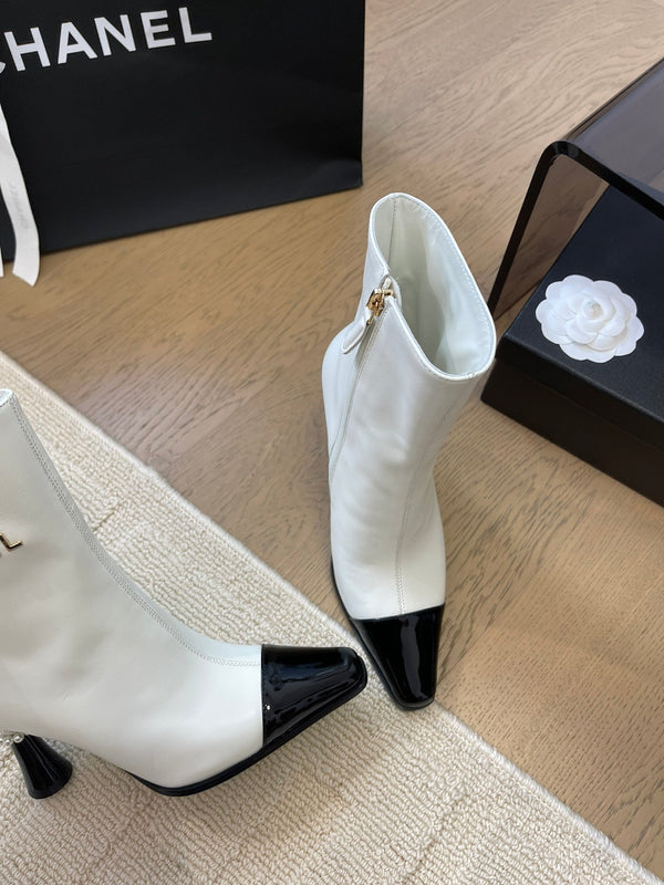 BONGADE BOOTS IN WHITE MIX BLACK CALFSKIN