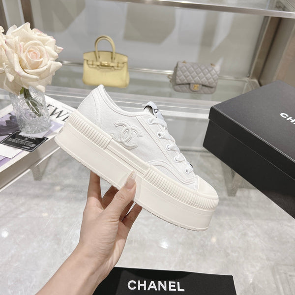 CC Sneaker White Fabric And Lambskin
