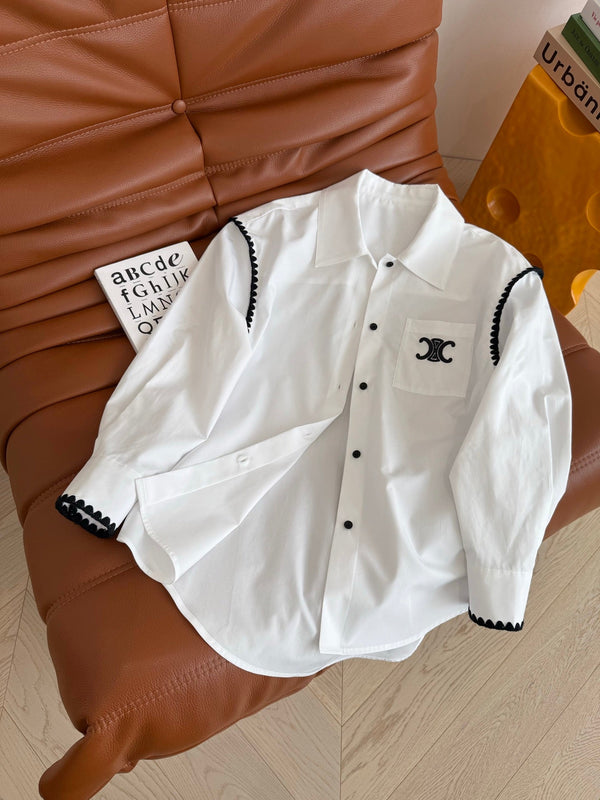 Celine 25 Embroidery Lace Shirt White mix Black Cotton