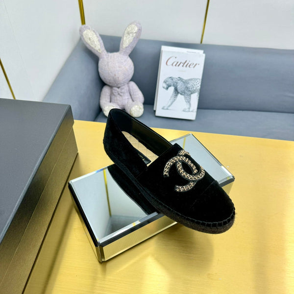 CC 25s Loafers Black Embroidery Velvet Sedge 297817