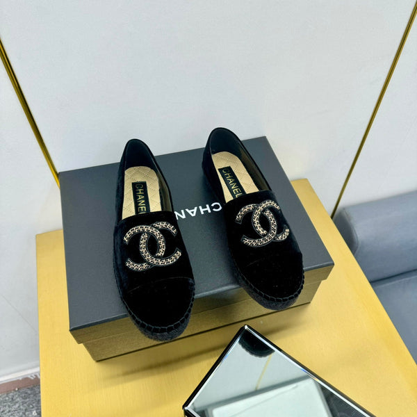 CC 25s Loafers Black Embroidery Velvet Sedge 297817