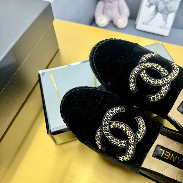 CC 25s Loafers Black Embroidery Velvet Sedge 297817