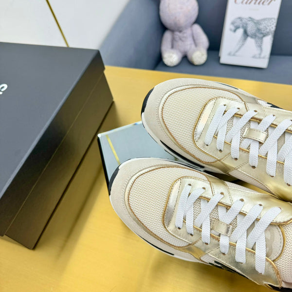 cc womens sneaker in light gold wool tweed gold calfskin and beige suede calfskin 137569