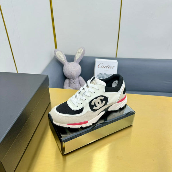 cc womens sneaker in black wool tweed and white beige suede calfskin 137573