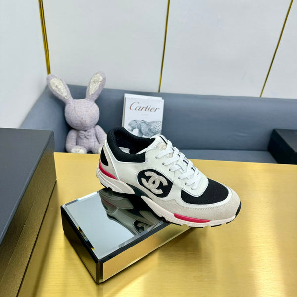 cc womens sneaker in black wool tweed and white beige suede calfskin 137573