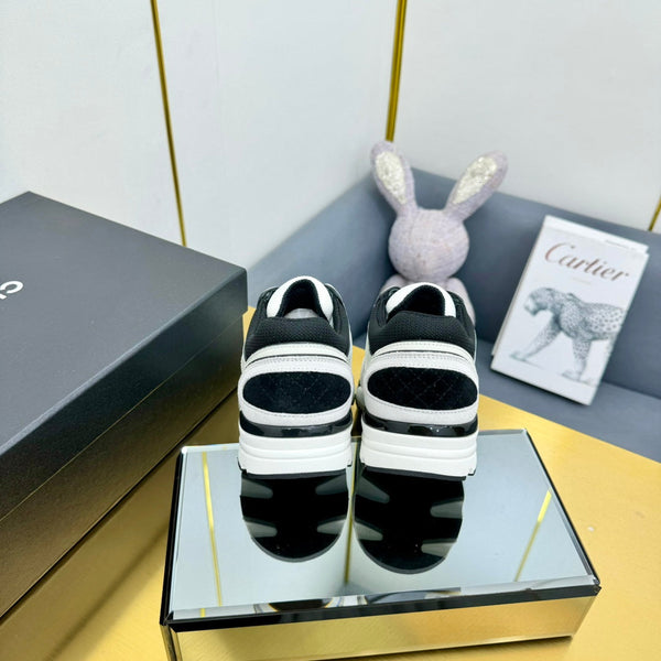 cc womens sneaker in black white wool tweed and light purple suede calfskin 137579