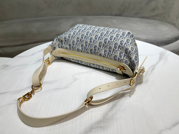 CD Jacquard Hobo Bag 26 With Chain Blue White Canvas