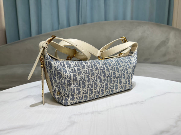 CD Jacquard Hobo Bag 26 With Chain Blue White Canvas