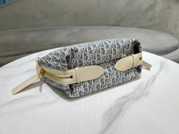 CD Jacquard Hobo Bag 26 With Chain Blue White Canvas