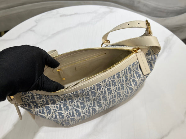 CD Jacquard Hobo Bag 26 With Chain Blue White Canvas