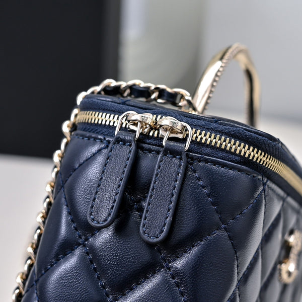 CC 24K Vanity Top Handle 17cm Blue Lambskin Silver Hardware