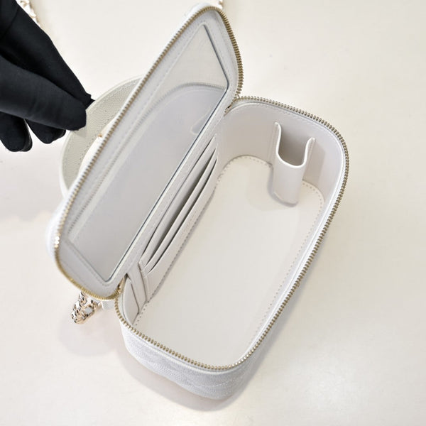 CC 25C Vanity Top Handle 17cm White Grained Calfskin Light Gold Hardware