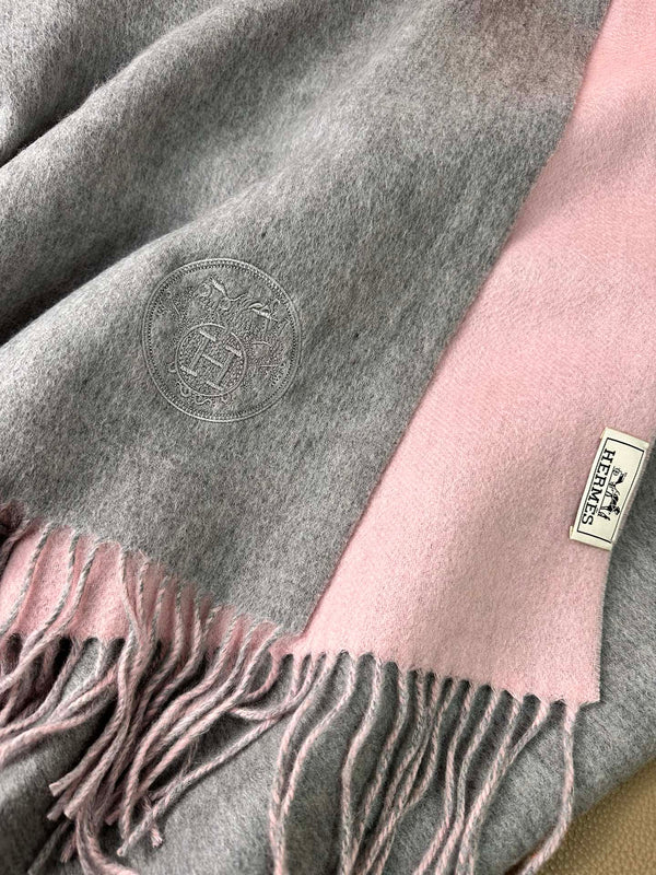DOUBLE-FACE SCARF 200 CM IN LIGHT PINK AND GREY CASHMERE