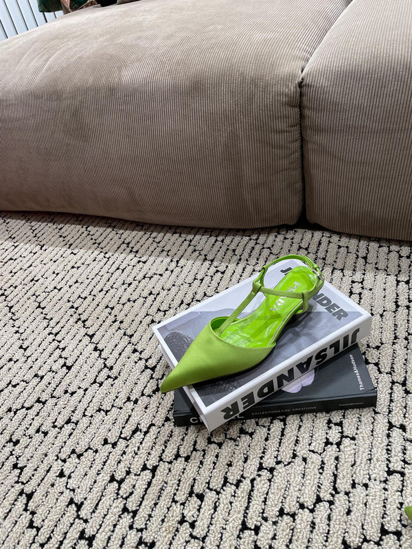 PRA SATIN SLINGBACK PUMPS CHARTREUSE