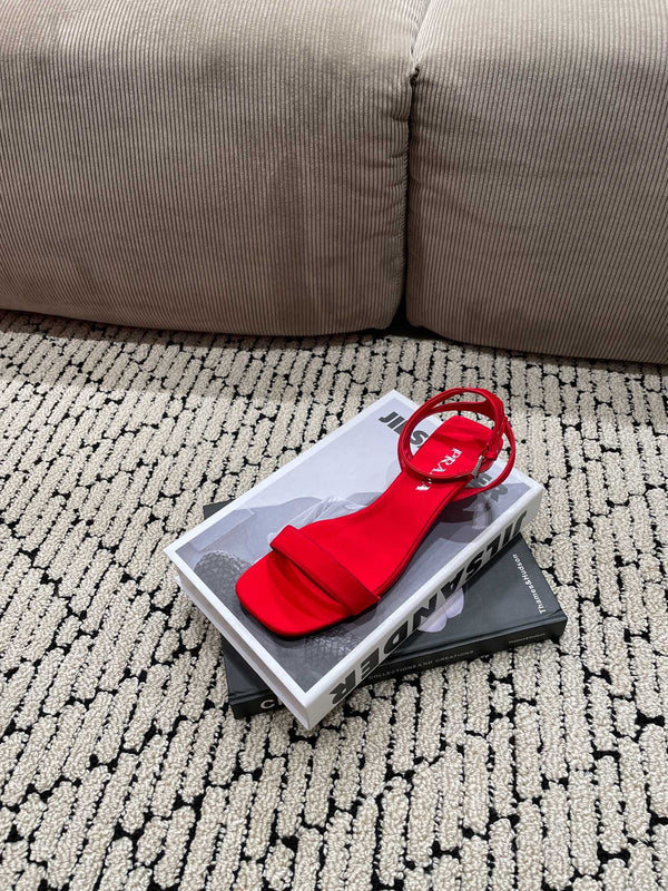 PRA TRIANGLE HEEL SATIN SANDALS CRIMSON