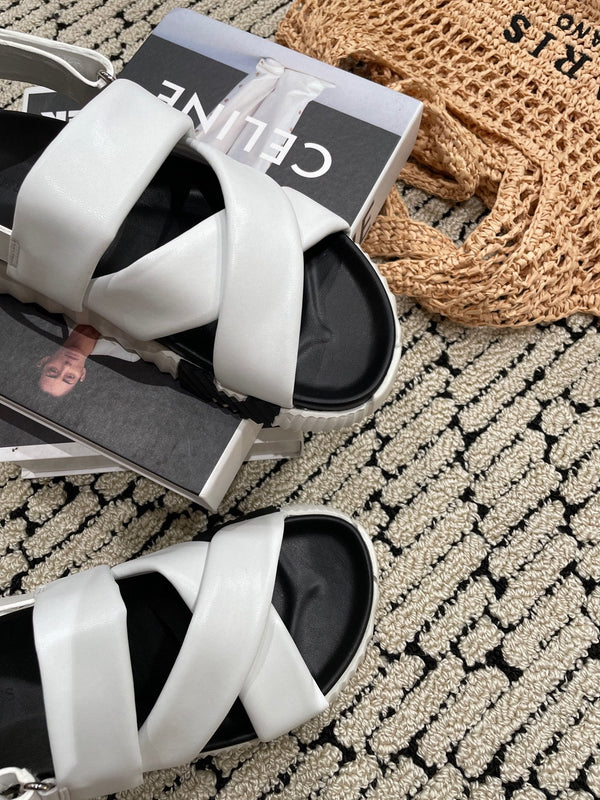 SANDALO ELETTRICO NERO MIX BIANCO PELLE DI VITELLO